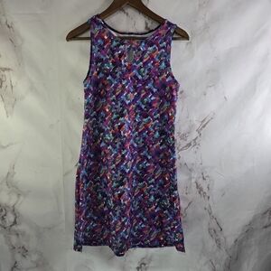 Nuu Muu Dress Women Small Purple Blue Keyhole Abstract Stretch Pocket Mini Tank